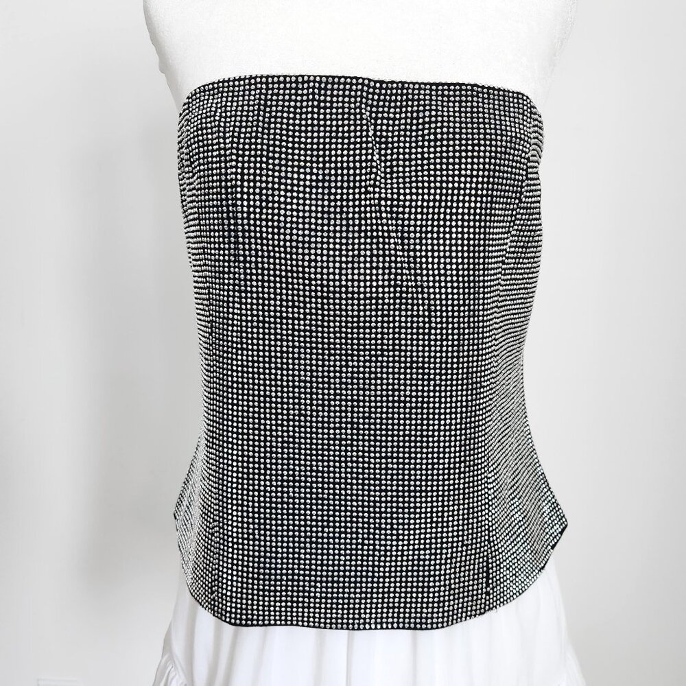 Forever 21 Cropped Rhinestone Tube Top Large Y2K NWT Silver Black Going Out Rave